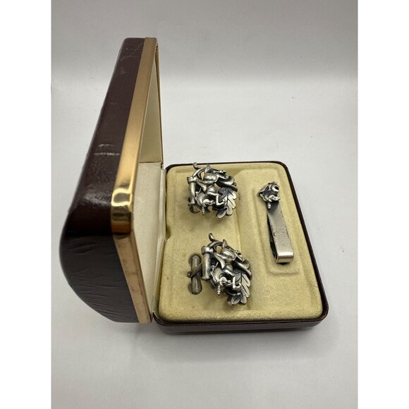 Vintage Swank Silver Tone Unicorn Cufflinks & Tie Clip - Picture 2 of 7